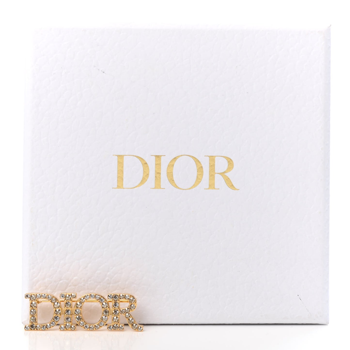 Crystal Dior Logo Brooch Gold