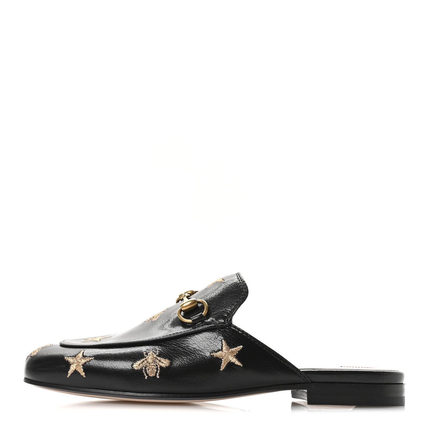 Gucci Goatskin Bee Star Embroidered Womens Princetown Slippers 35.5 Black 1 of 9