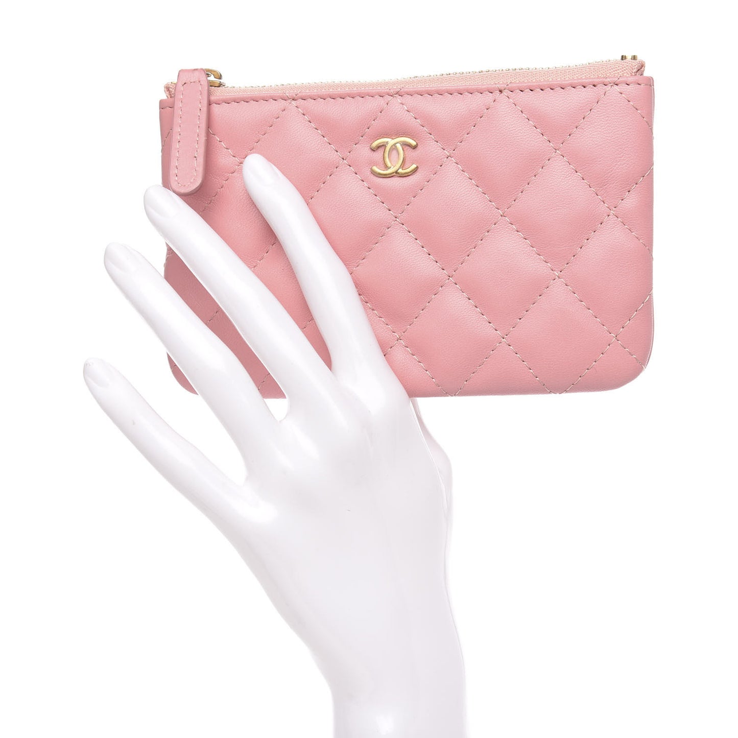 Lambskin Quilted Small Cosmetic Case Pink