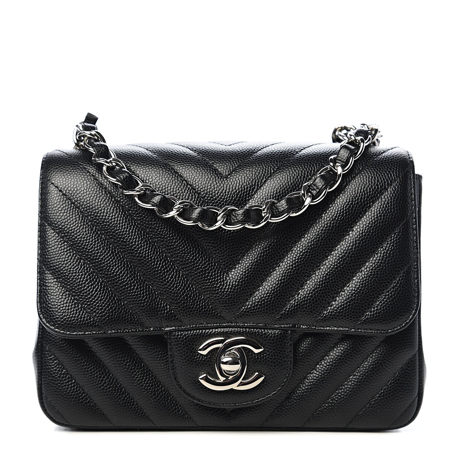 Chanel Caviar Chevron Quilted Mini Square Flap Black 1 of 10