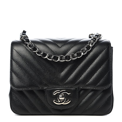 Chanel Caviar Chevron Quilted Mini Square Flap Black 1 of 10