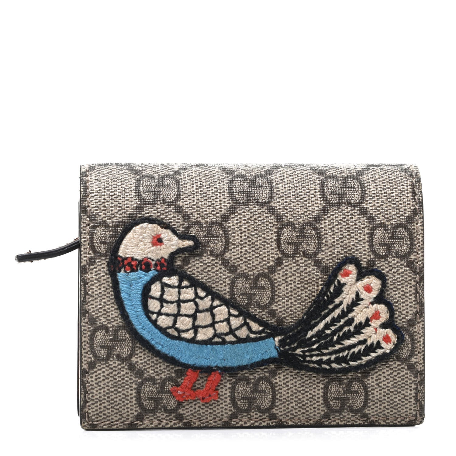 Gucci GG Supreme Monogram Bird Embroidered Card Case Beige 1 of 8