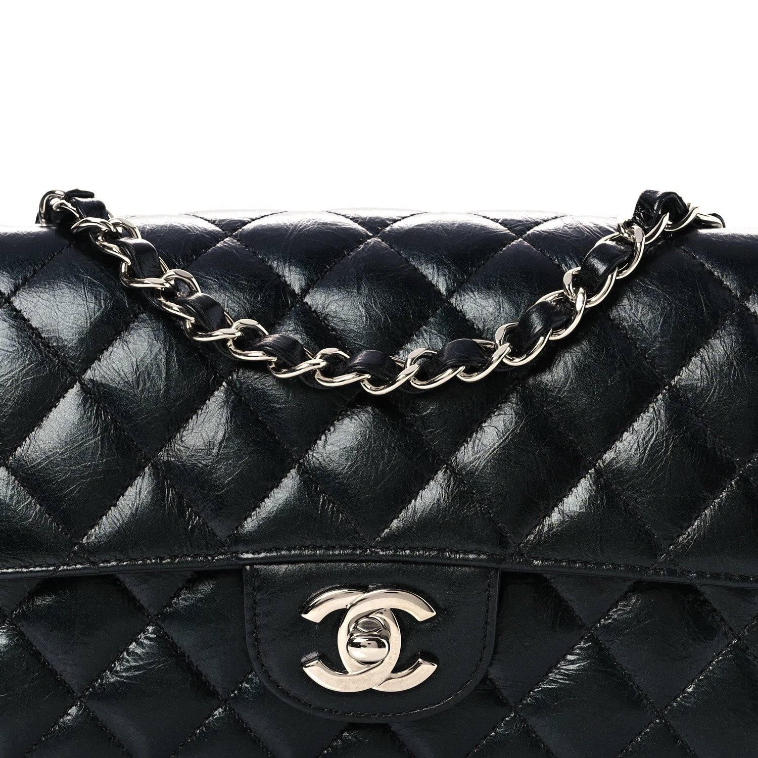 Chanel Metallic Aged Calfskin Quilted Mini Rectangular Flap  Green 8 of 11