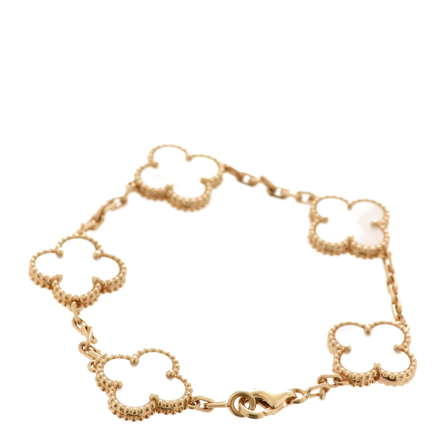 Van Cleef & Arpels 18K Yellow Gold Mother of Pearl 5 Motifs Vintage Alhambra Bracelet 3 of 6
