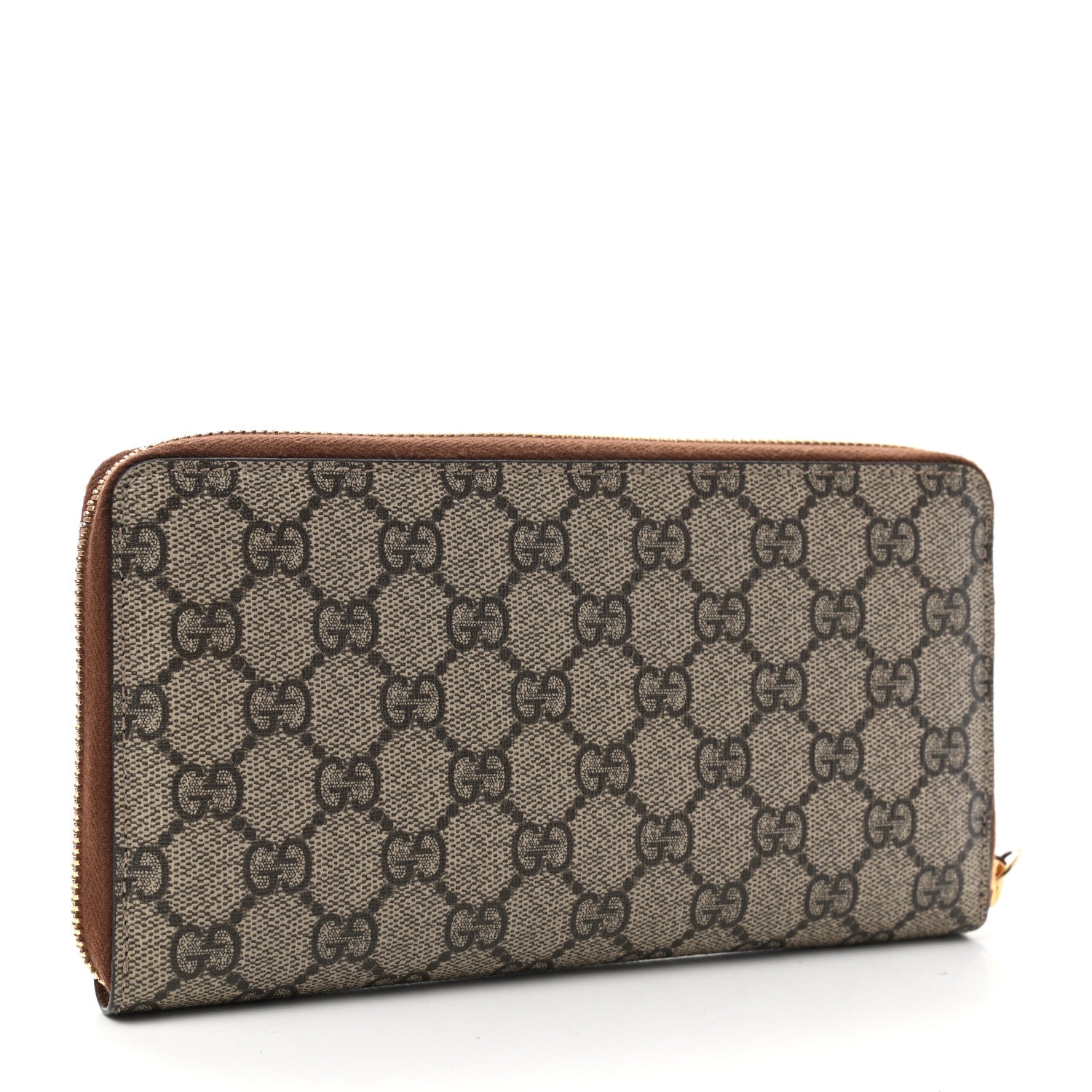 Gucci GG Supreme Monogram Cuoio Toscano Zip Around Organizer Wallet Beige Ebony Cuir 3 of 11