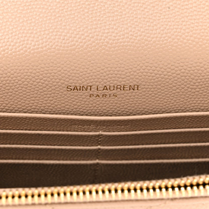 Saint Laurent Grain De Poudre Matelasse Chevron Monogram Envelope Chain Wallet Dark Beige 6 of 11