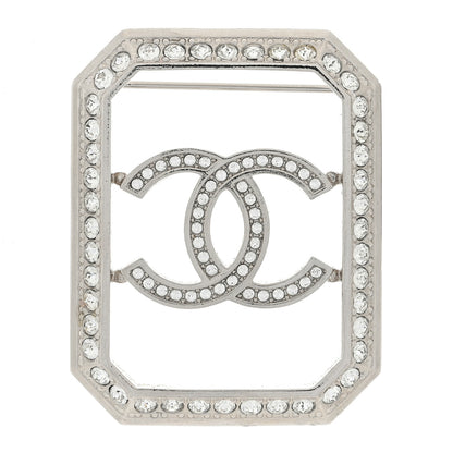 Chanel Metal Crystal Square CC Brooch Silver 1 of 4