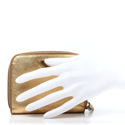 Prada Metallic Saffiano Compact Zip Around Wallet Gold 3 of 26
