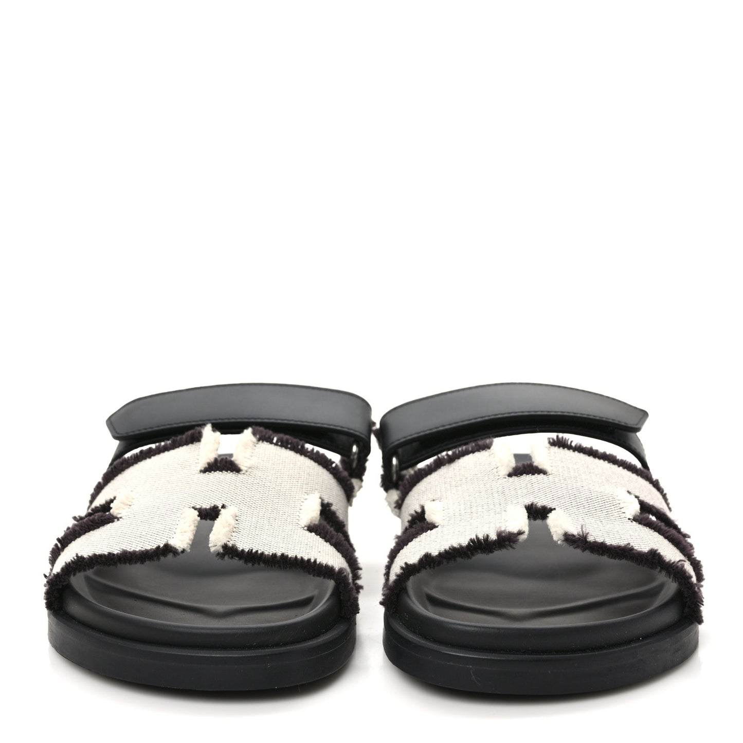 H Canvas Calfskin Fringed Chypre Sandals 38 Prunoir Black