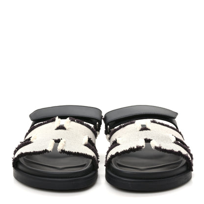Hermes H Canvas Calfskin Fringed Chypre Sandals 38 Prunoir Black 2 of 9