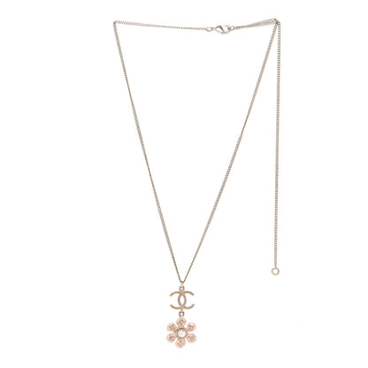 Chanel Enamel Pearl CC Flower Necklace Gold Pink 3 of 6