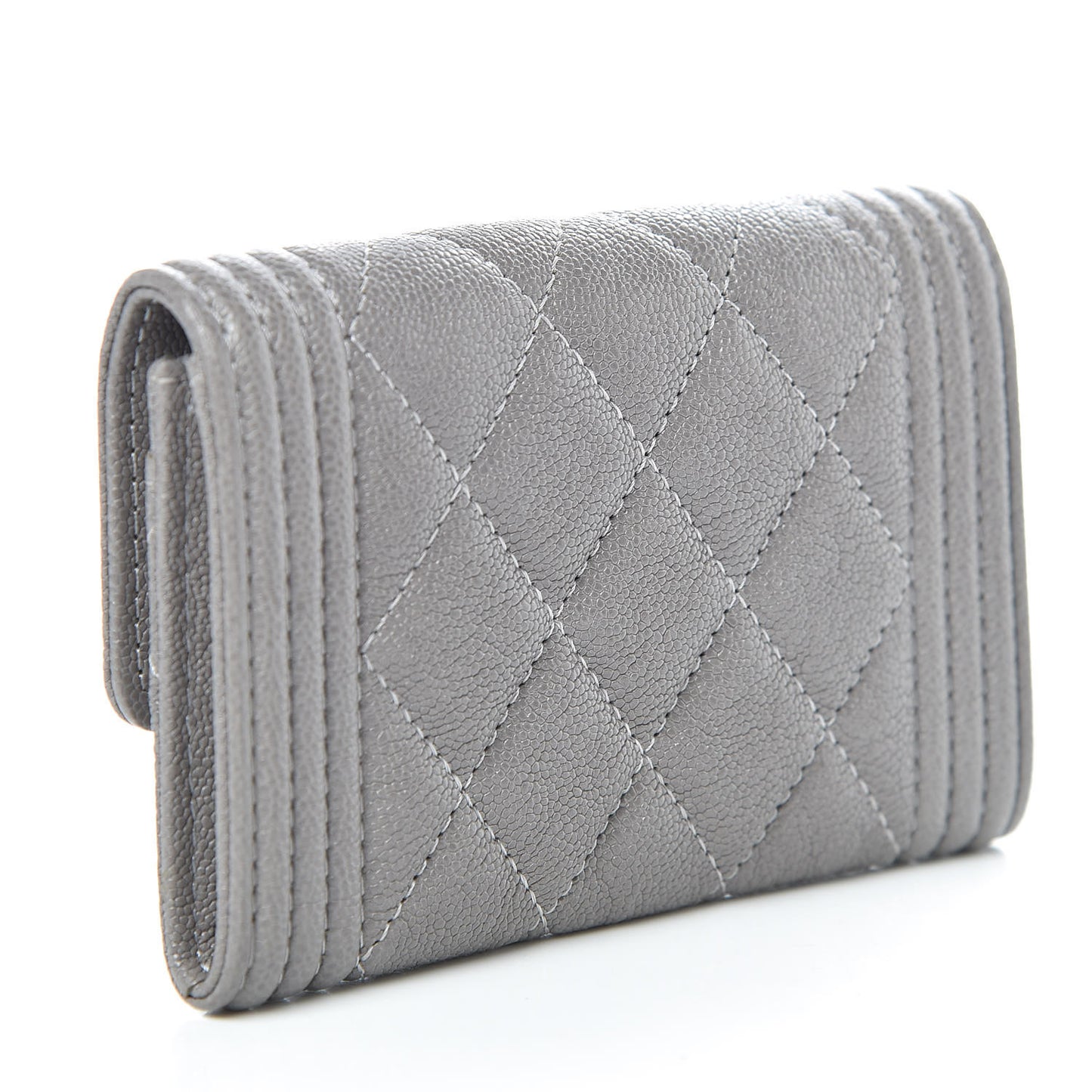 Caviar Quilted Boy Flap Card Holder Grey