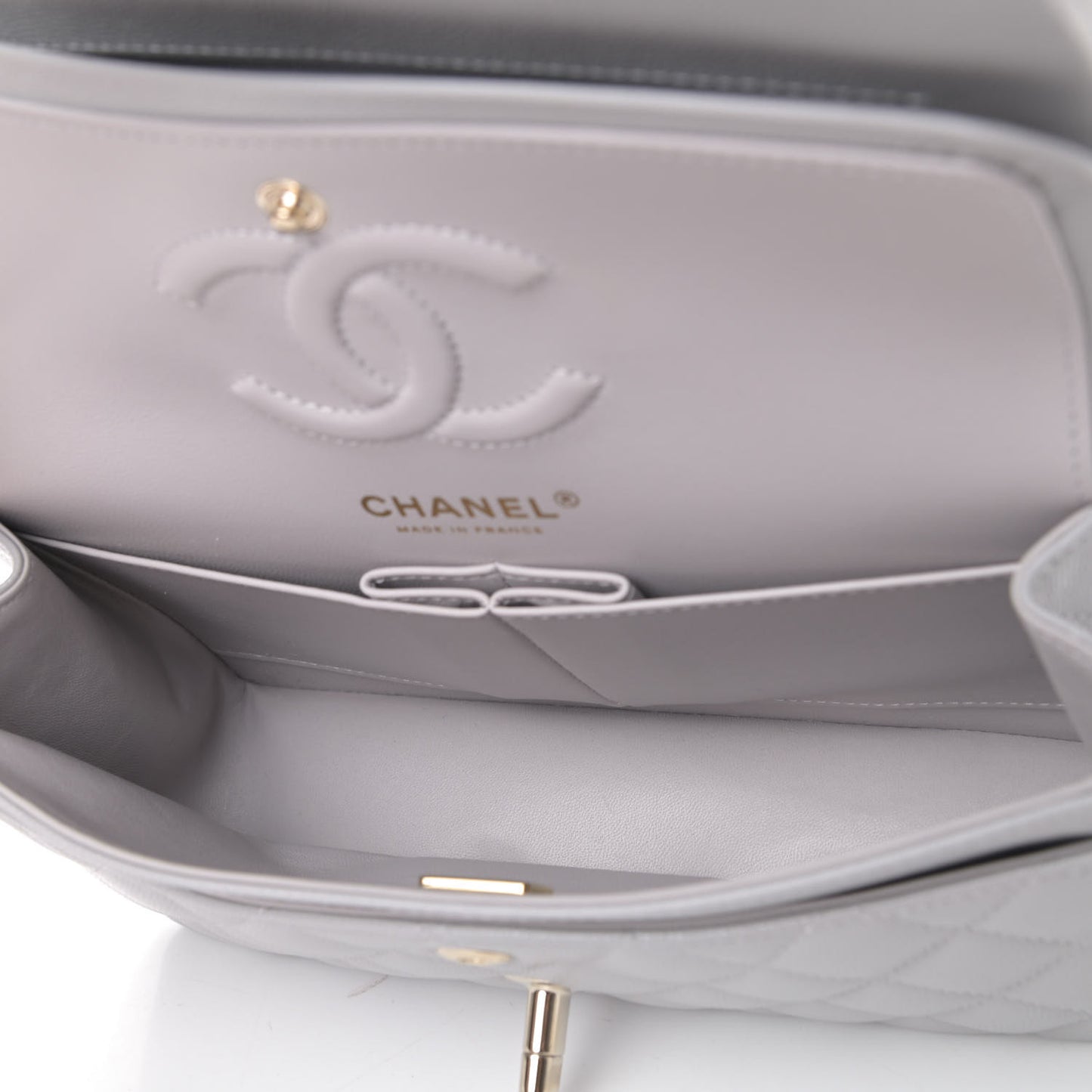 Caviar Quilted Small Double Flap Grey