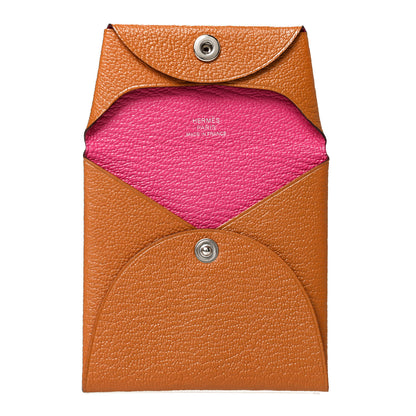 Hermes Chevre Mysore Bastia Verso Coin Purse Caramel Rose Shocking 5 of 11