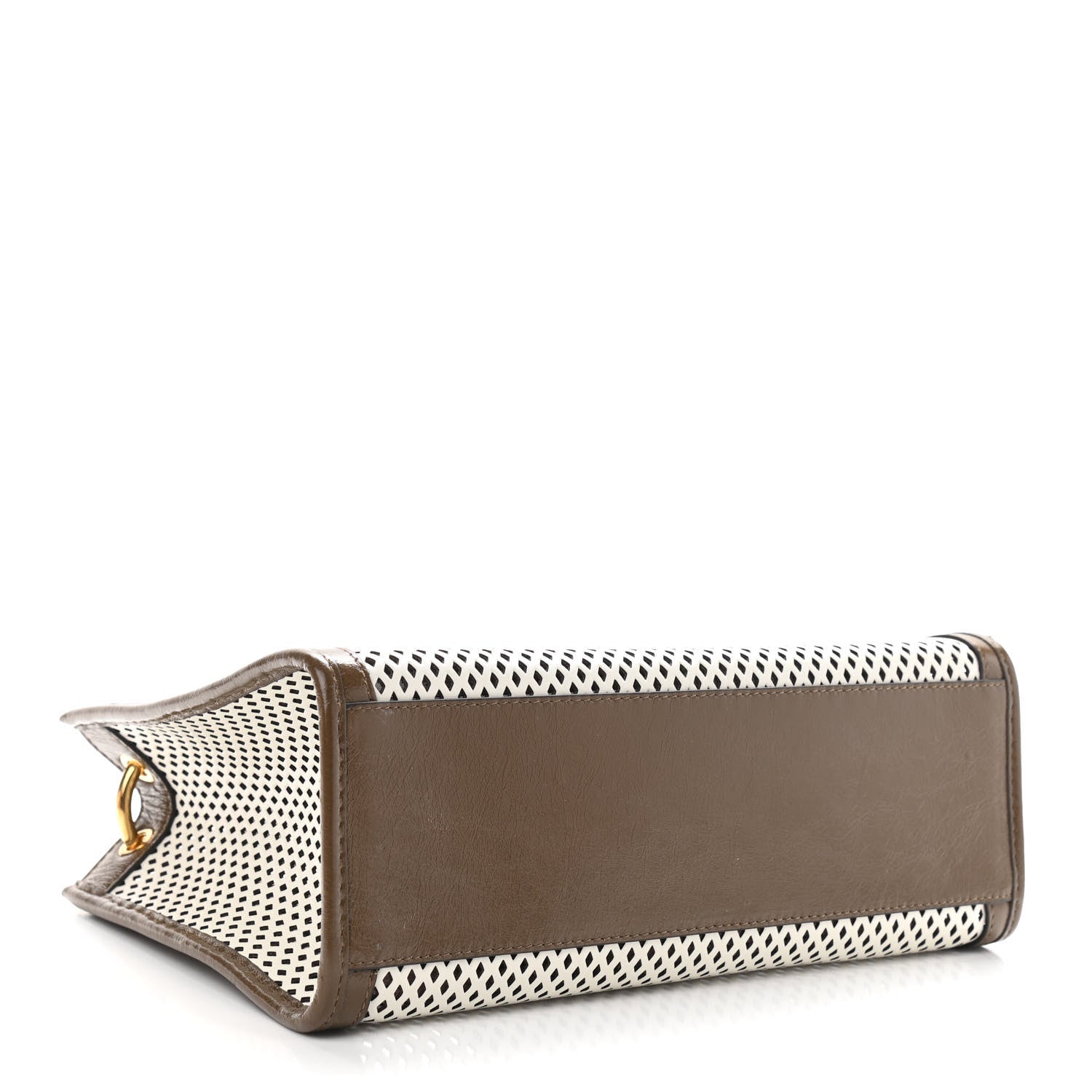 Fendi Vitello Liberty Glossy Lambskin Perforated Small Runaway Shopper Tote White Ice Rust Maya 4 of 11