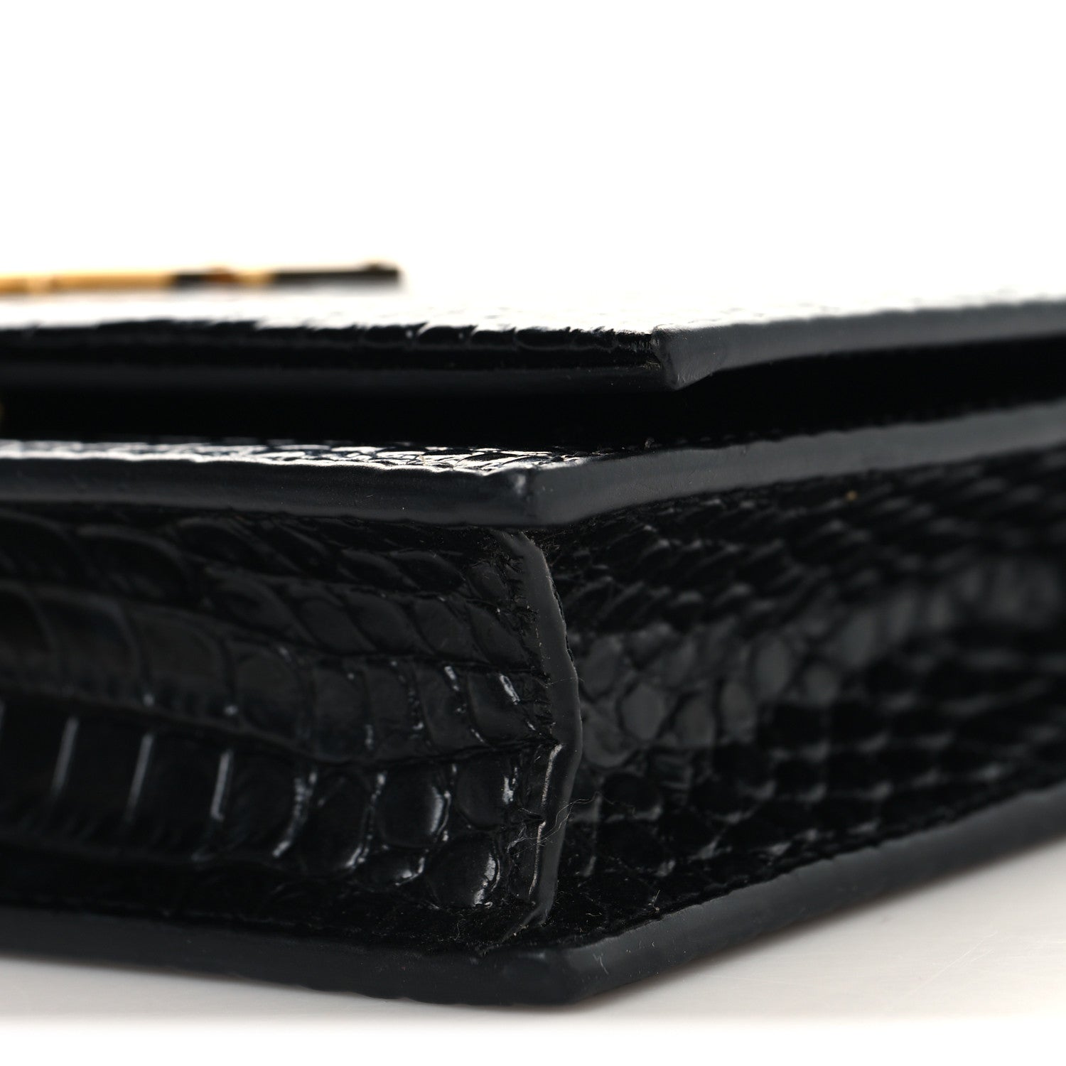 Saint Laurent Calfskin Crocodile Embossed Kate Monogram Tassel Chain Wallet Black 9 of 9
