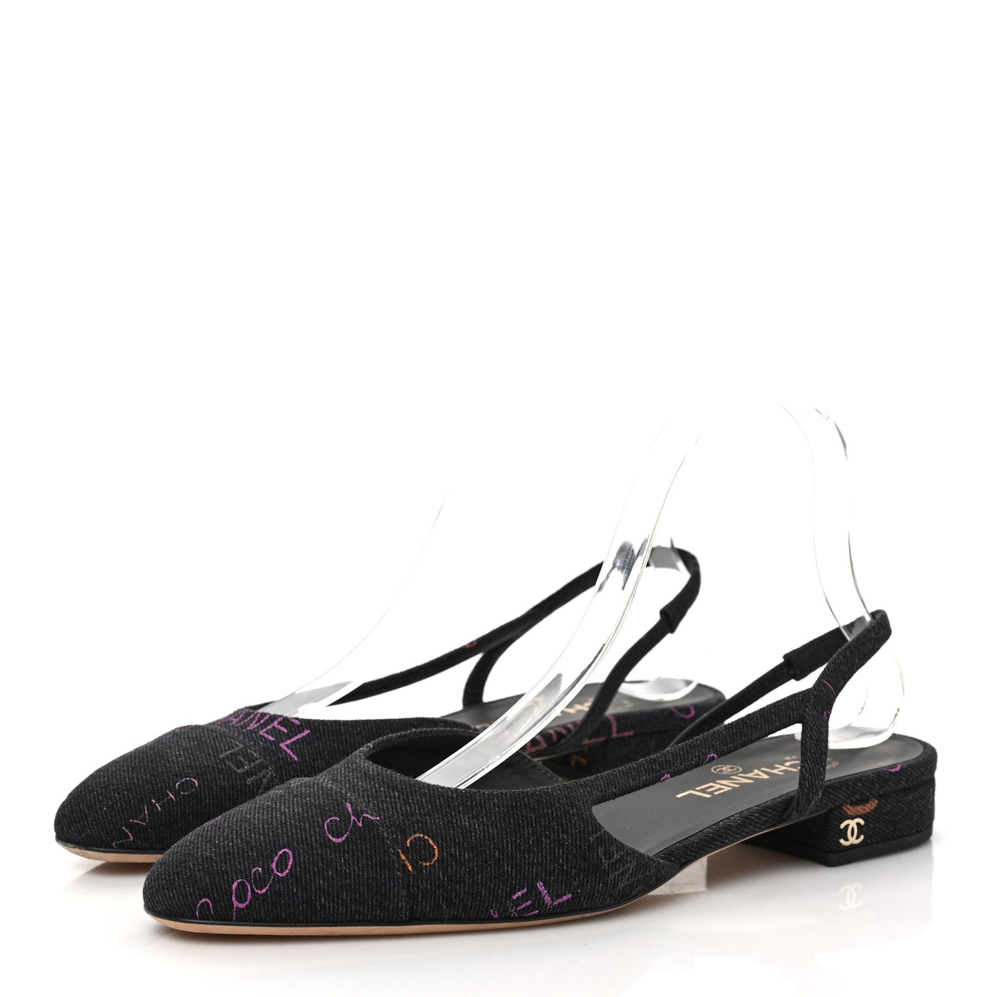 Denim Cap Toe Denim Mood Slingback Flats 40 Black Multicolor