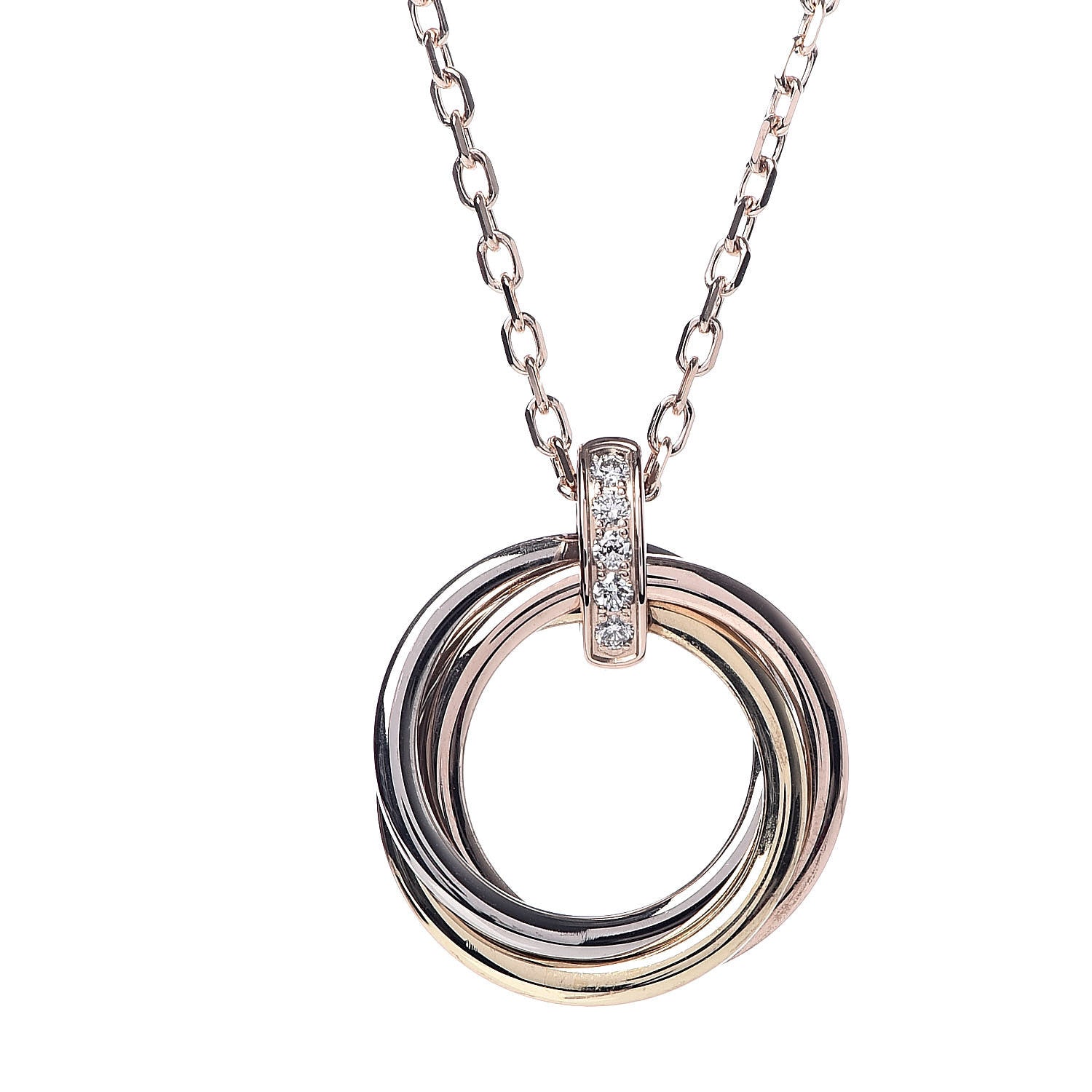 Cartier 18K Pink Yellow White Gold Diamond Trinity Pendant Necklace 4 of 7
