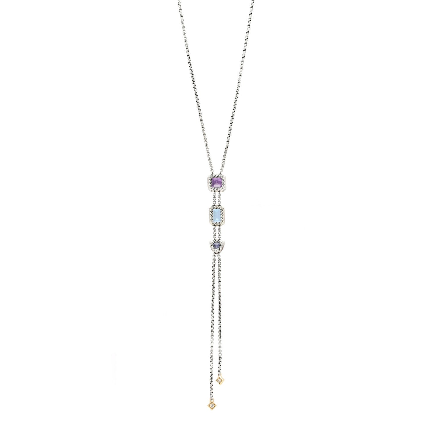 Sterling Silver 18K Yellow Gold Diamond Amethyst Hampton Blue Topaz Iolite Novella Y Necklace