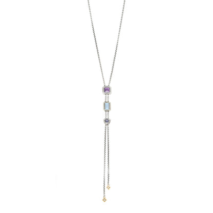 David Yurman Sterling Silver 18K Yellow Gold Diamond Amethyst Hampton Blue Topaz Iolite Novella Y Necklace 1 of 4
