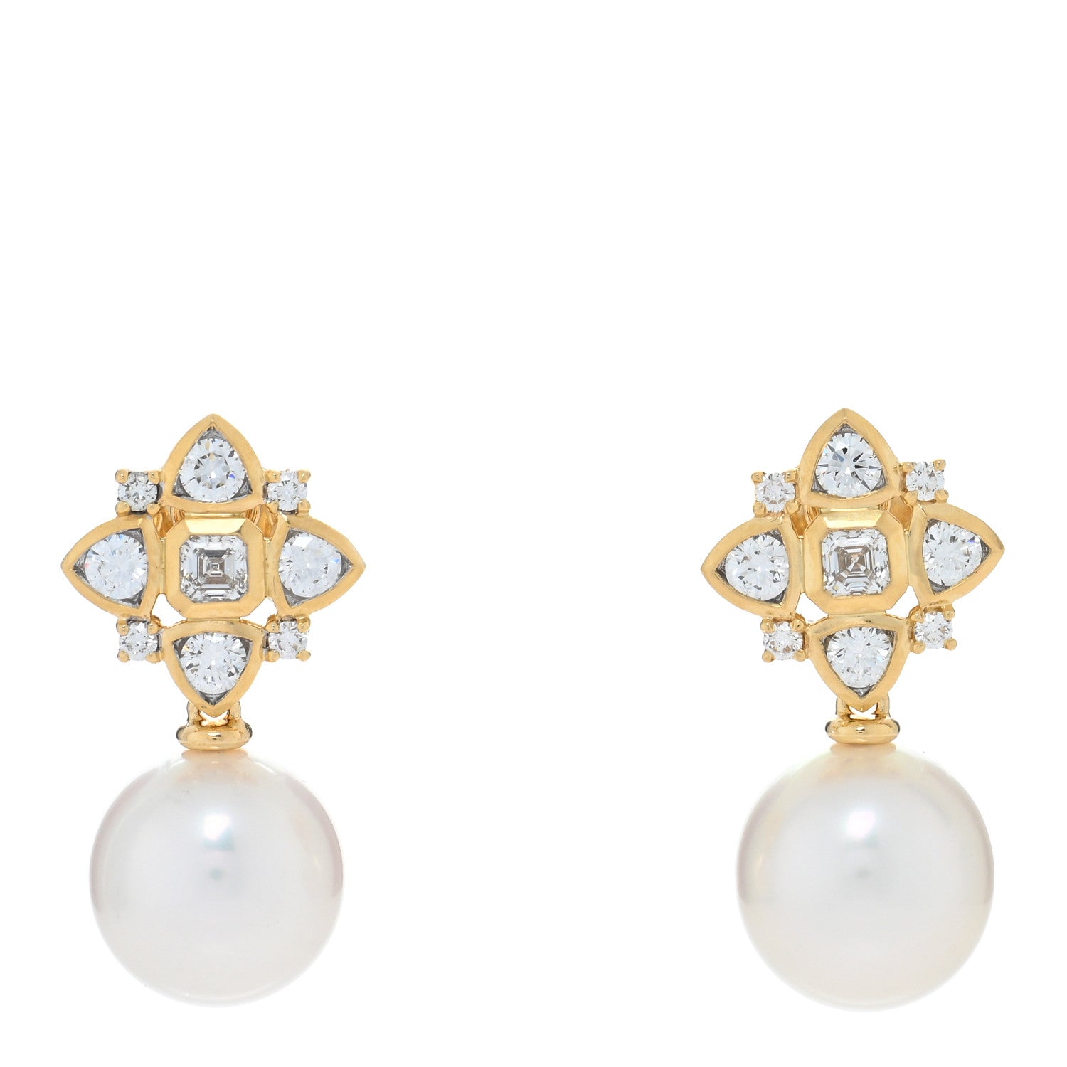 David Yurman 18K Yellow Gold Diamond South Sea Pearl Renaissance Trillion Drop Earrings 1 of 4