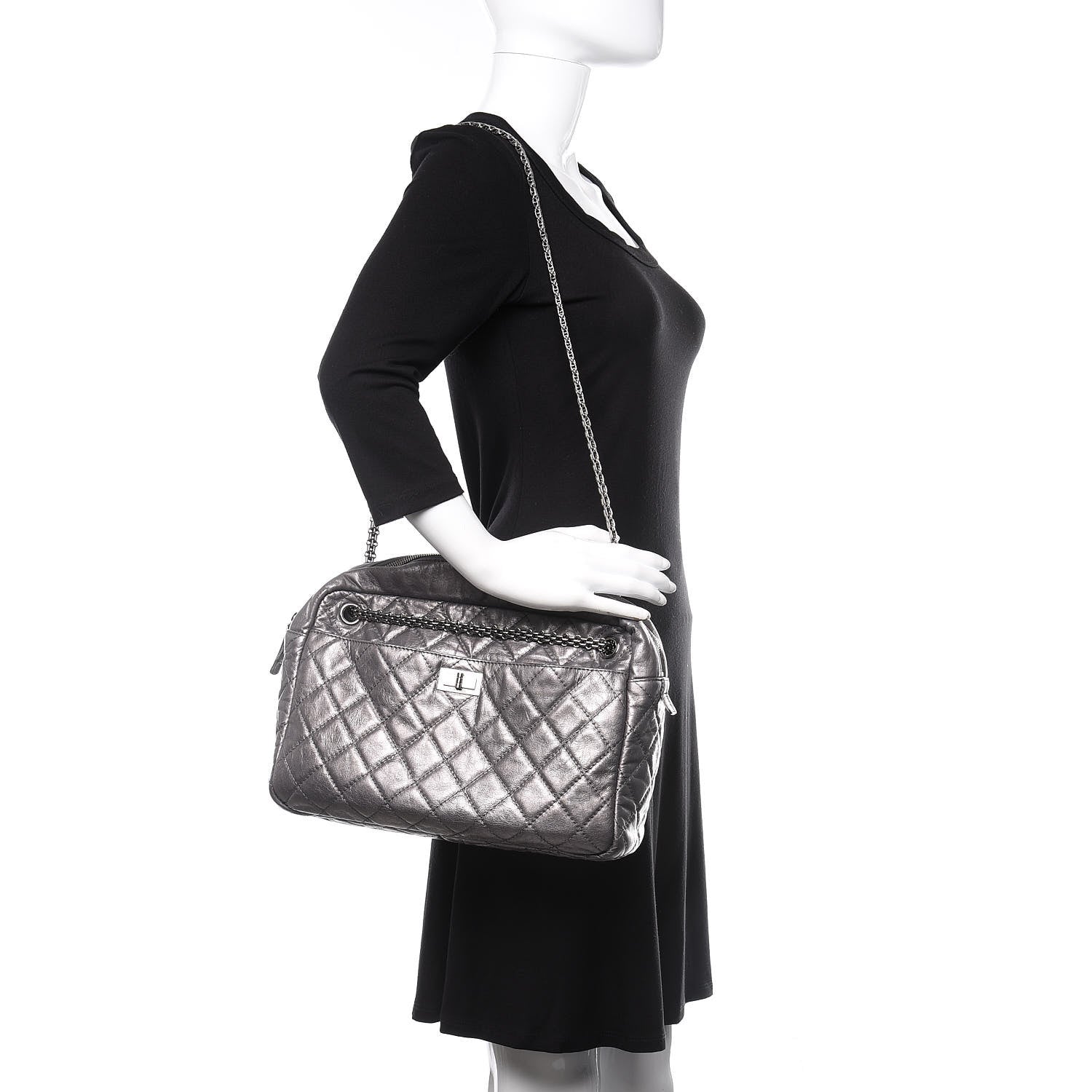 Chanel Metallic Aged Calfskin Quilted Large Reissue Camera Case Silver 2 of 12