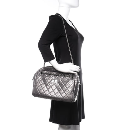 Chanel Metallic Aged Calfskin Quilted Large Reissue Camera Case Silver 2 of 12