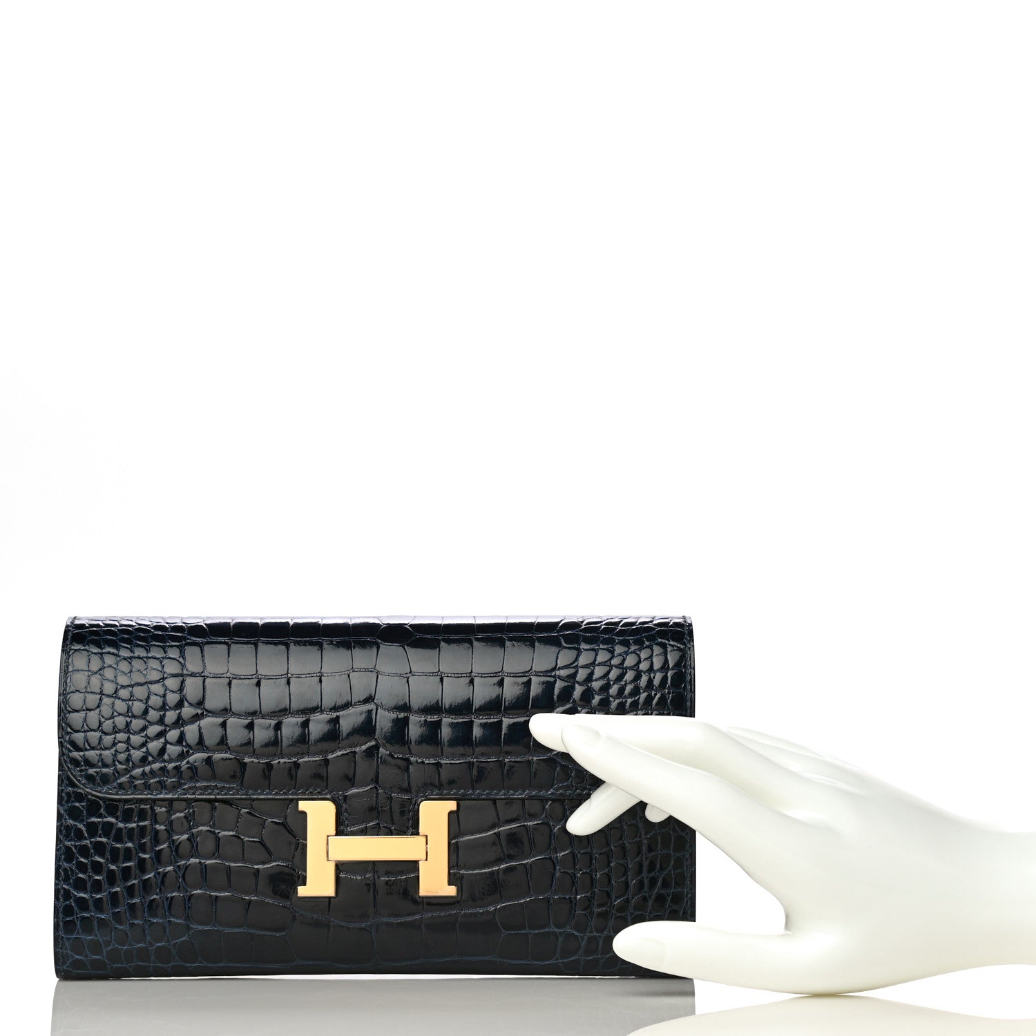 Hermes Shiny Alligator Constance Long Wallet Bleu Marine 2 of 14