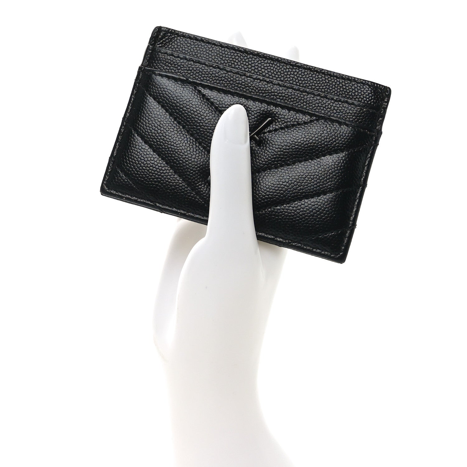 Saint Laurent Grain De Poudre Matelasse Chevron Monochrome Monogram Credit Card Case Black 2 of 7