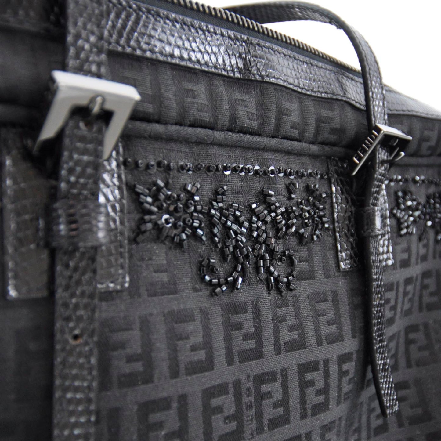 Zucchino Snakeskin Beaded Satchel Black