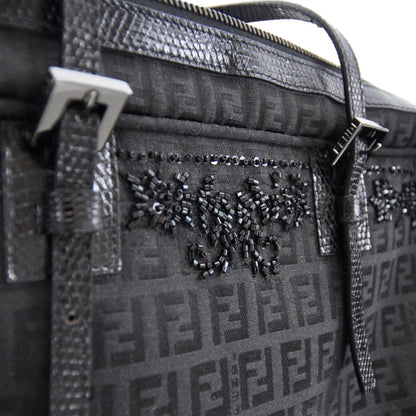 Fendi Zucchino Snakeskin Beaded Satchel Black 4 of 10