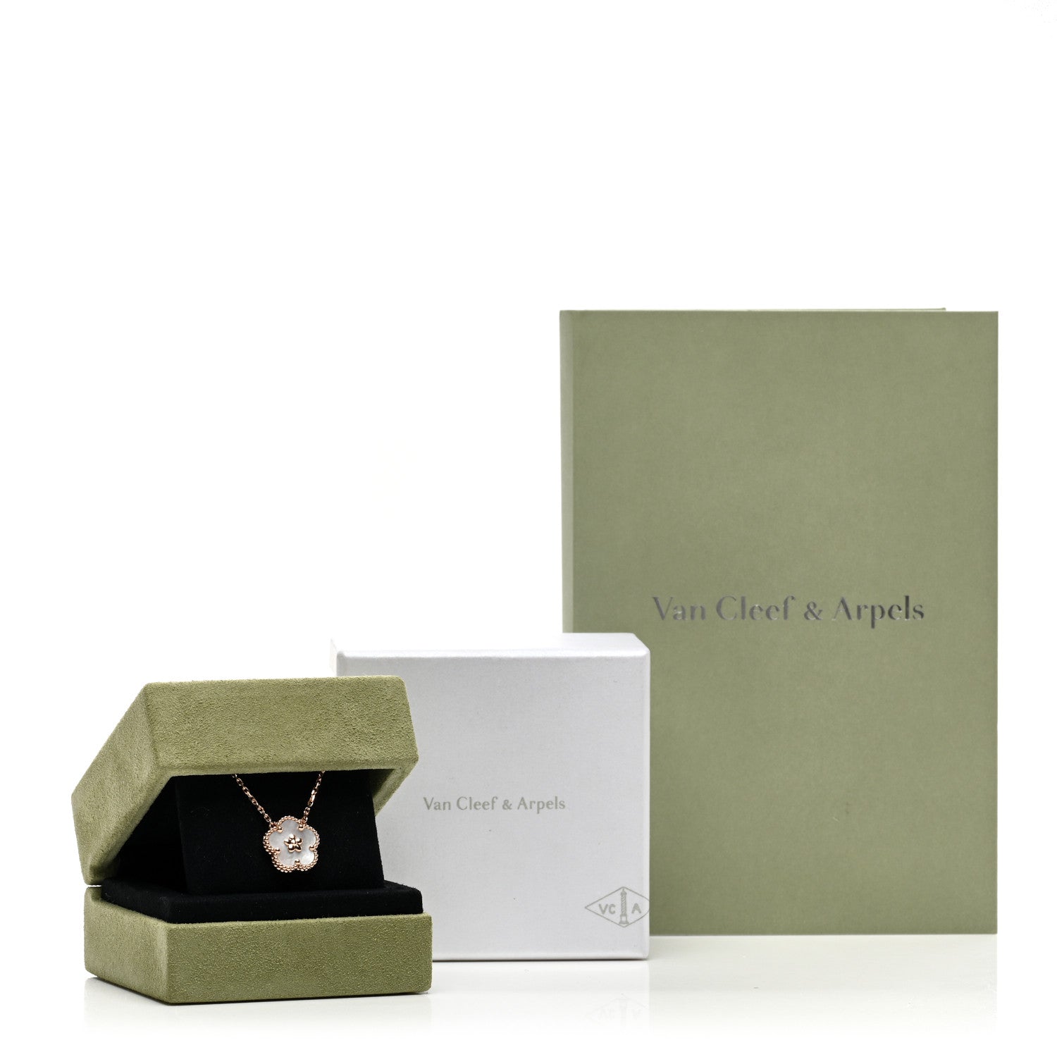 Van Cleef & Arpels 18K Rose Gold Mother Of Pearl Lucky Spring Plum Blossom Necklace 5 of 5