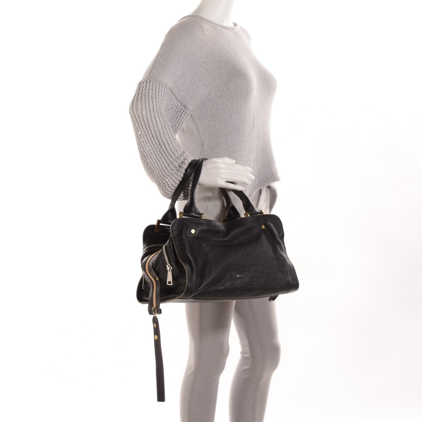 Grained Goatskin Large Dalston Satchel Black