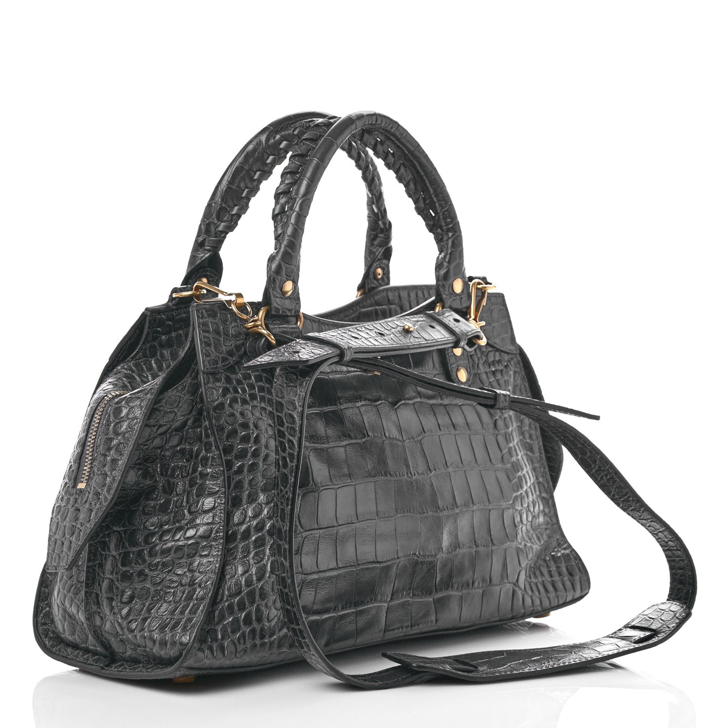 Extra Supple Calfskin Crocodile Embossed Neo Classic Gold Hardware S City Dark Grey