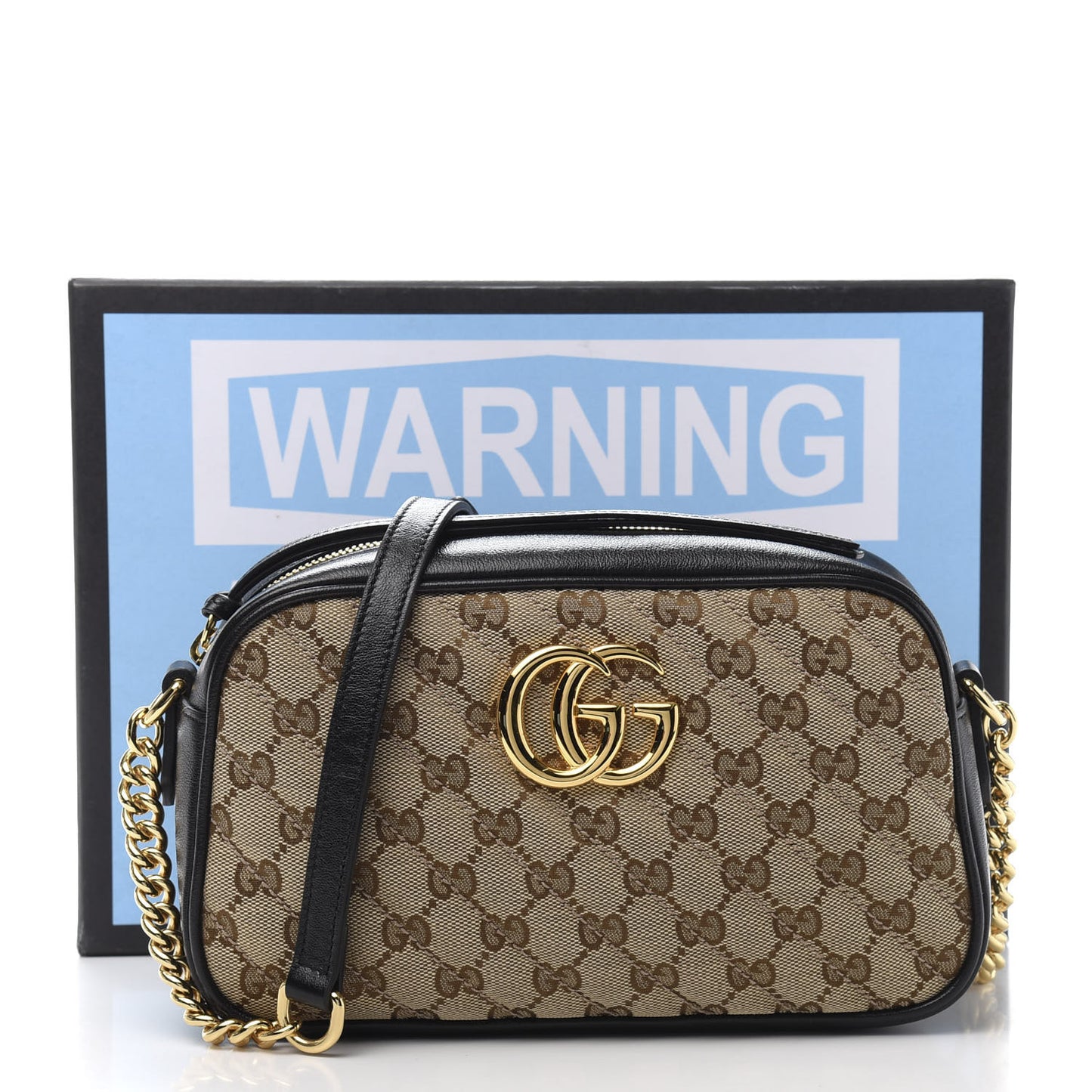 Monogram Matelasse Diagonal Small GG Marmont Chain Shoulder Bag Beige Black