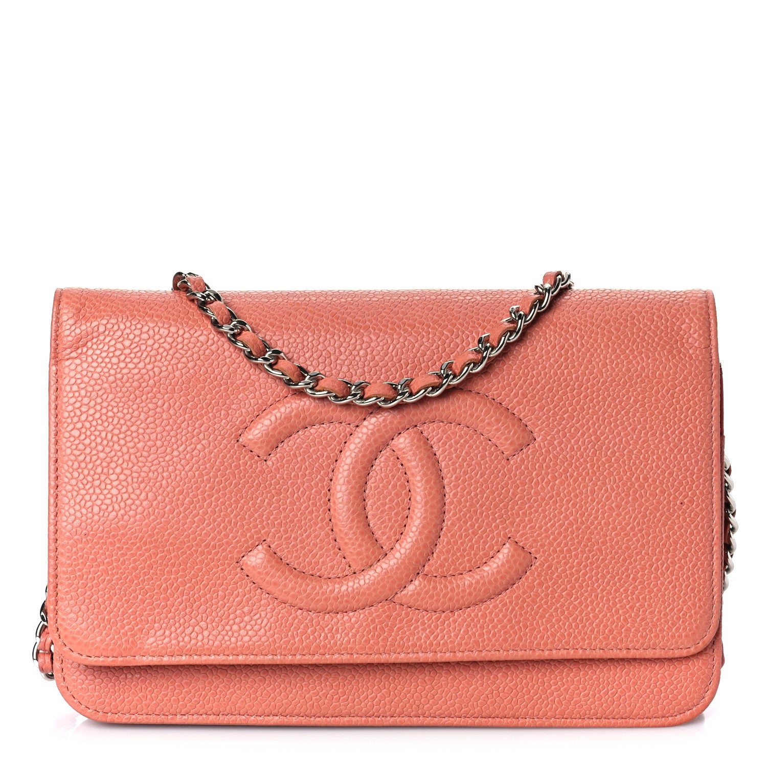 Chanel Caviar Timeless CC Wallet On Chain WOC Coral 1 of 17