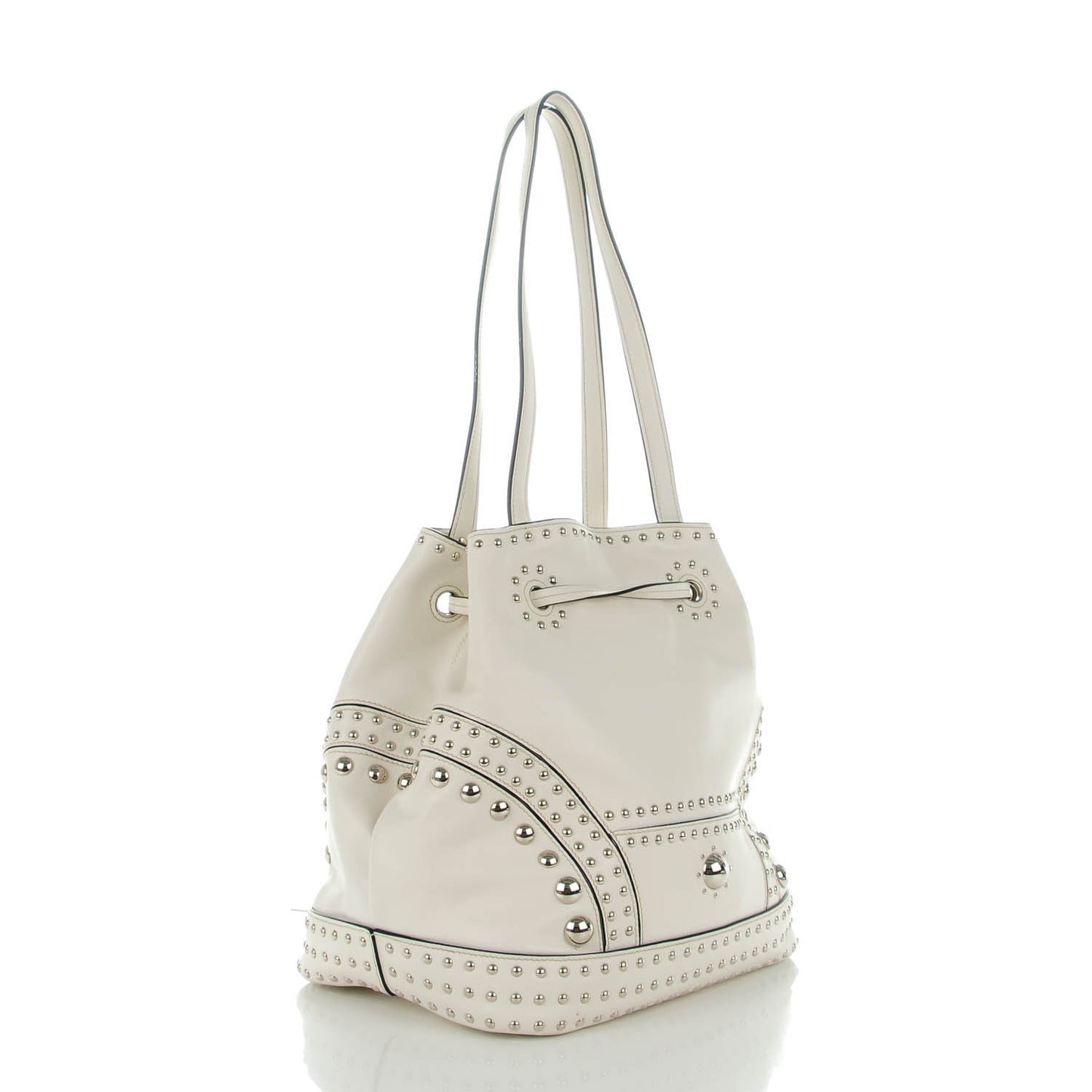 Soft Calf Studded Bucket Bag Bianco
