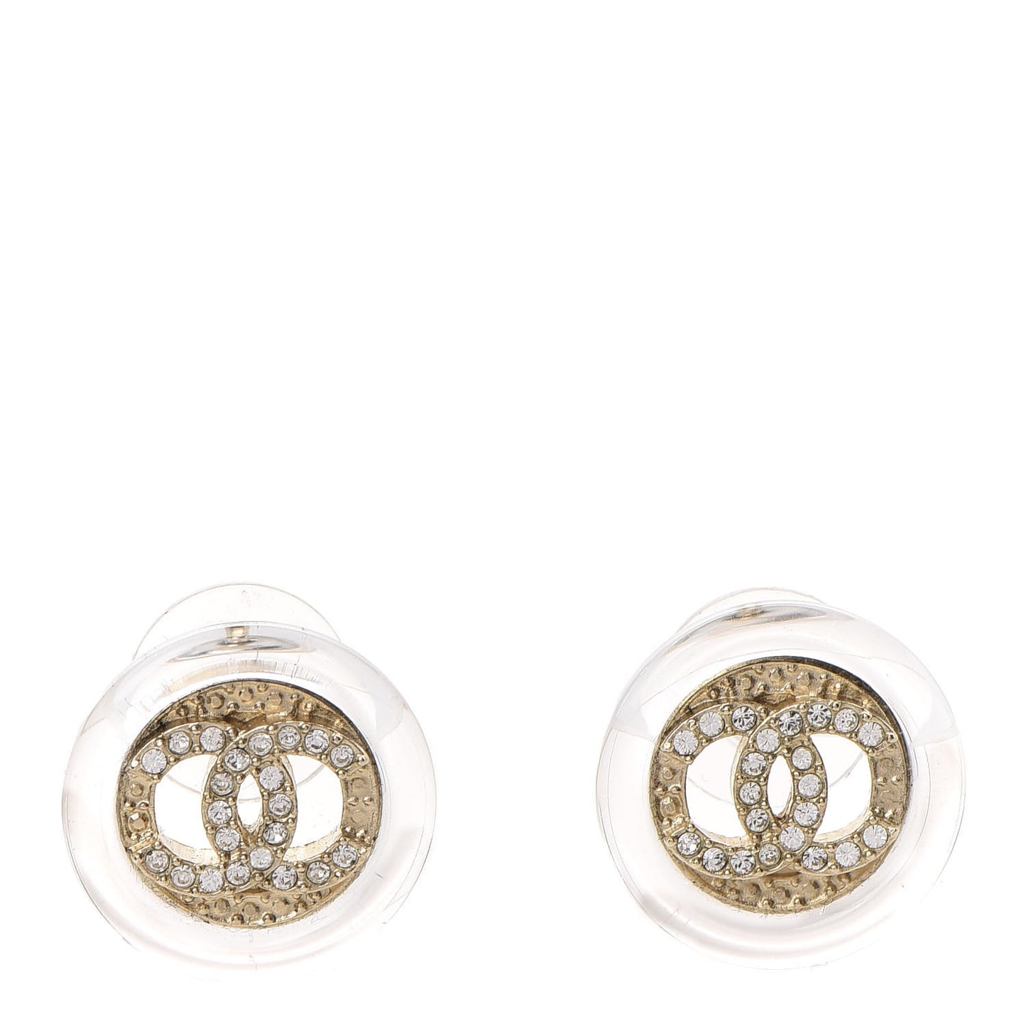 Pearl Crystal CC Round Earrings Gold