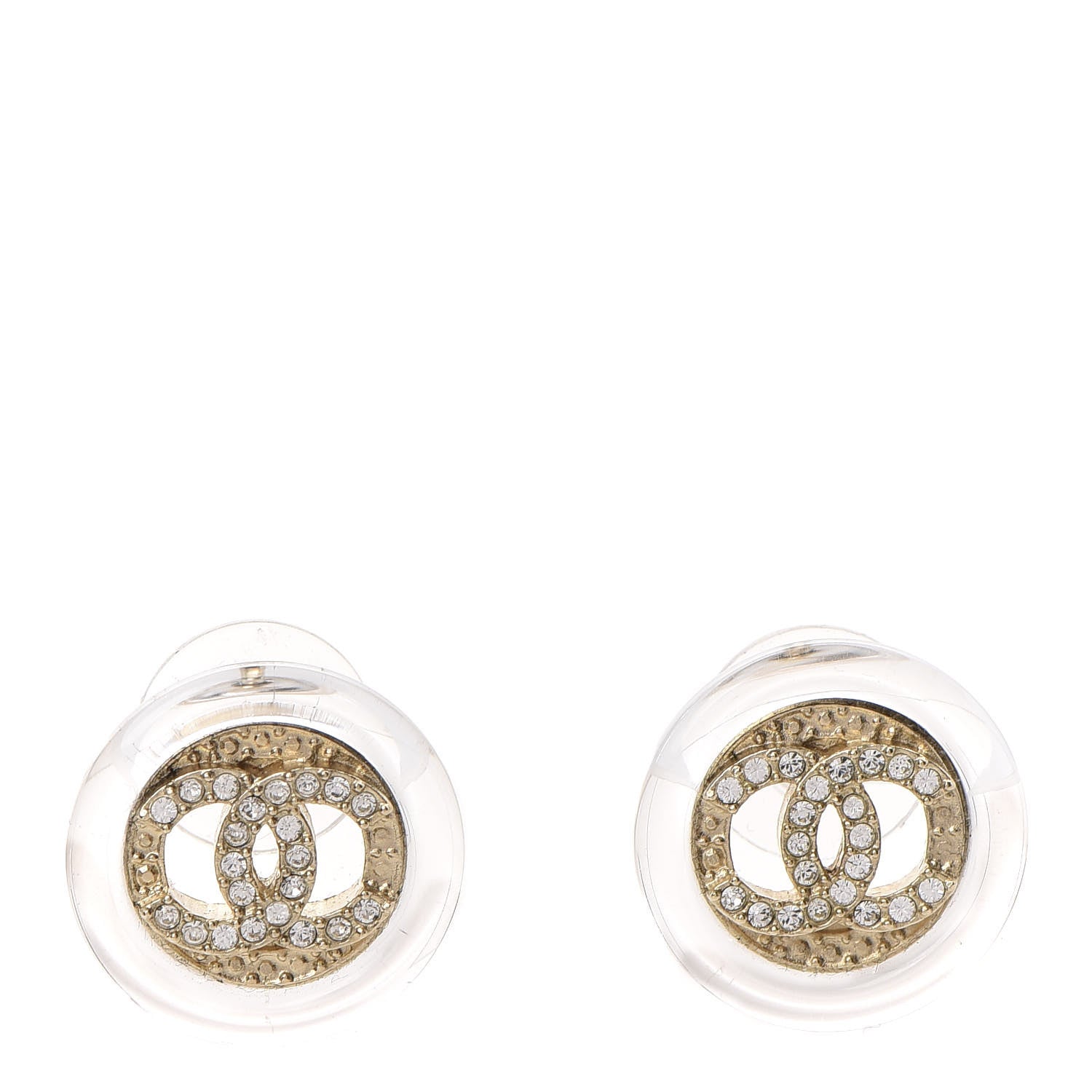 Chanel Pearl Crystal CC Round Earrings Gold 1 of 5