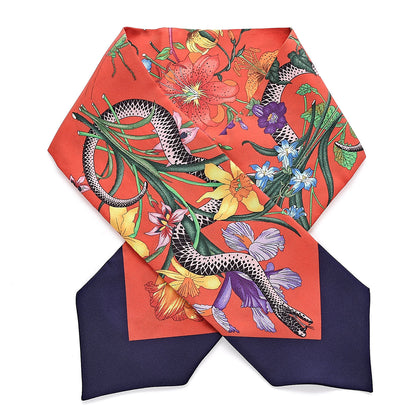 Gucci Silk Twill Flora Snake Neck Bow Scarf Red Blue 1 of 4