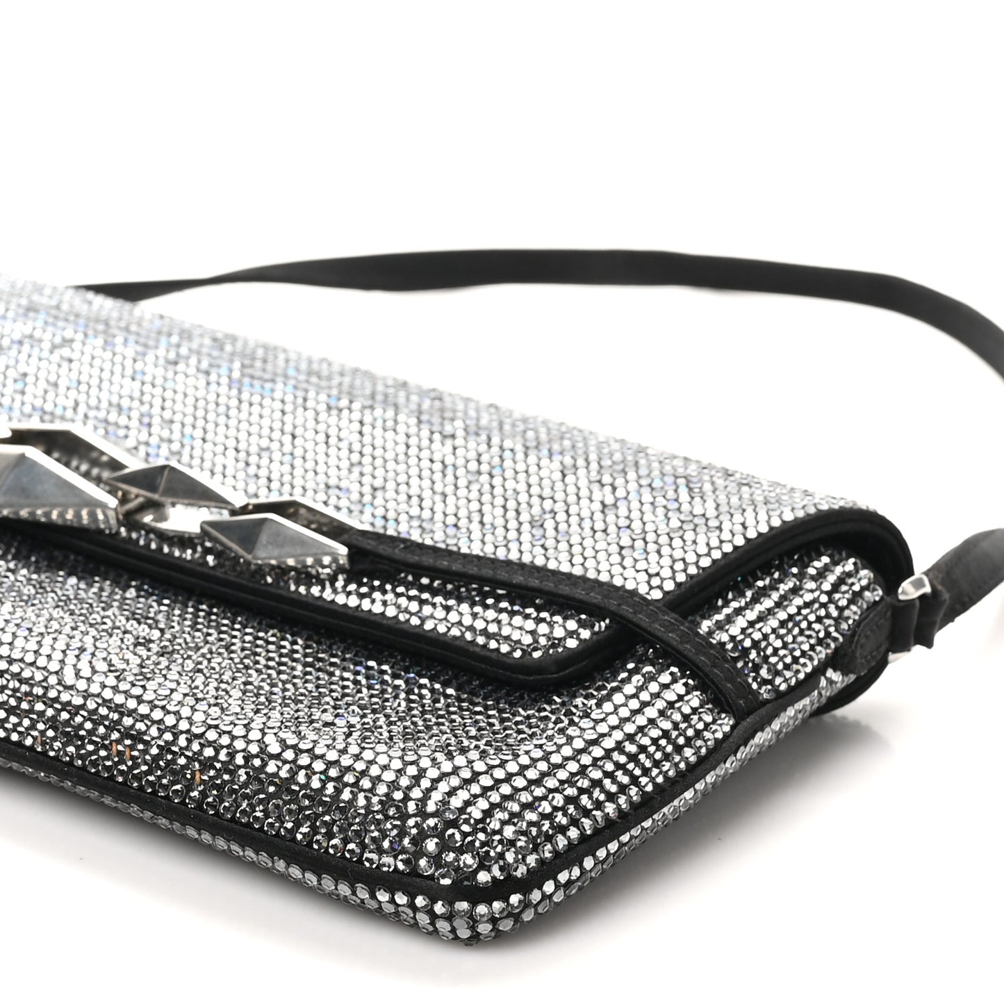 Suede Crystal East West Shoulder Bag Black