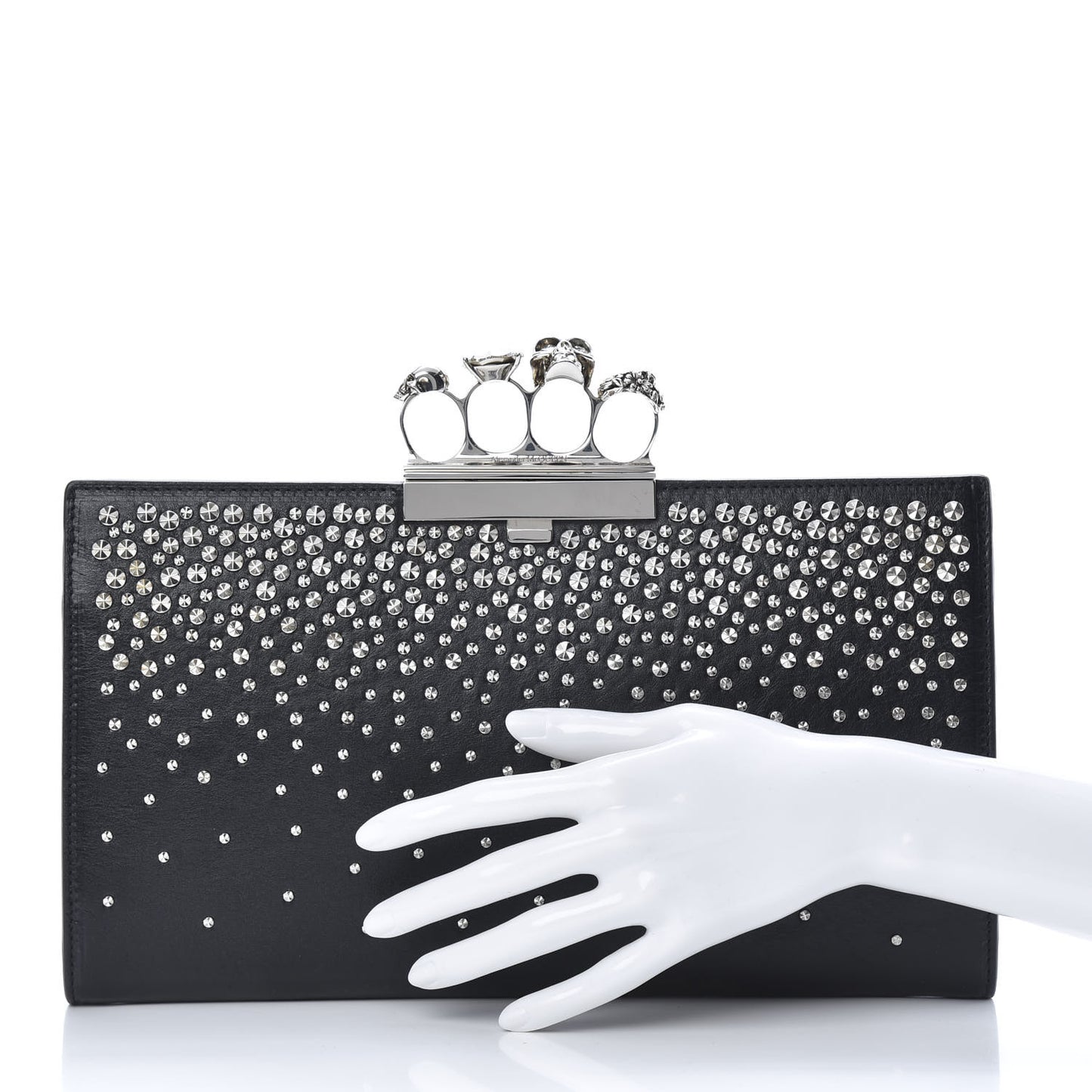 Calfskin Studded Knuckle Flat Clutch Black Silver