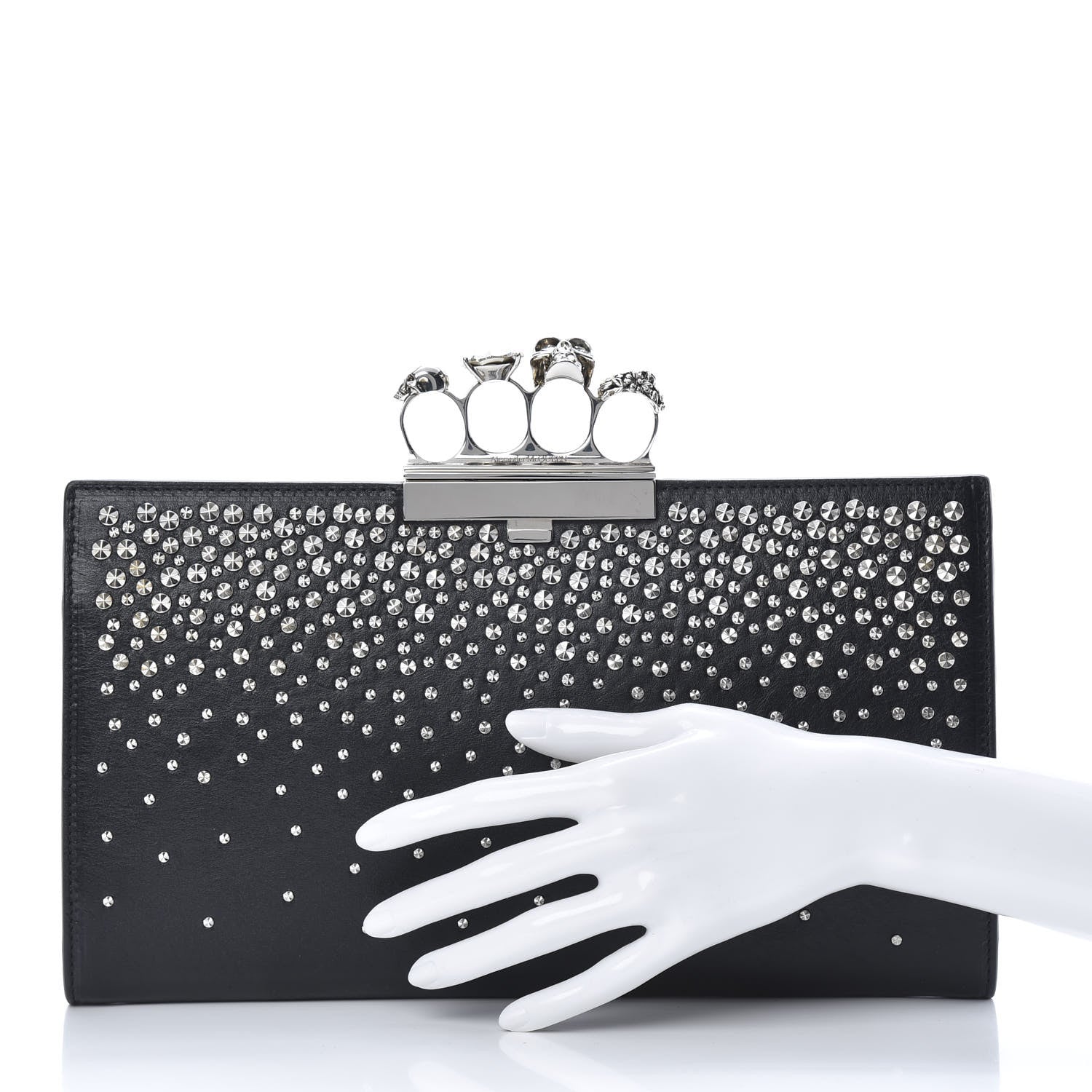 Alexander McQueen Calfskin Studded Knuckle Flat Clutch Black Silver 2 of 8