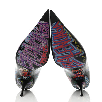 Balenciaga Chevre Classic Graffiti Knife Pointed 80mm Pumps 37 Black Multicolor 5 of 8