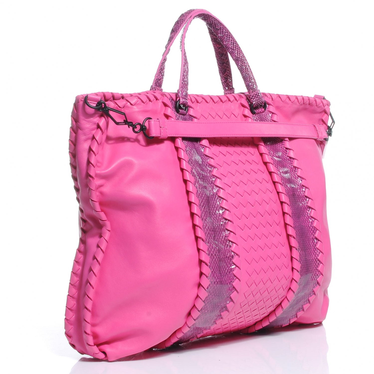 Bottega Veneta Nappa Intrecciato Python Tote Shocking Pink 3 of 8