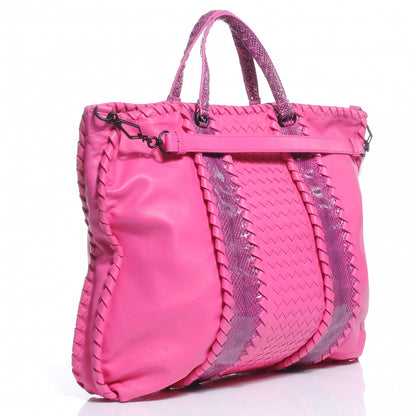 Bottega Veneta Nappa Intrecciato Python Tote Shocking Pink 3 of 8
