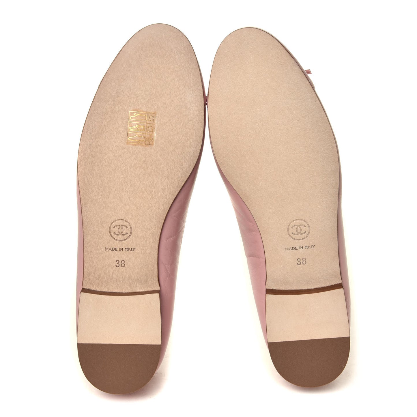Crumpled Calfskin Cap Toe CC Ballerina Flats 39 Powder Pink