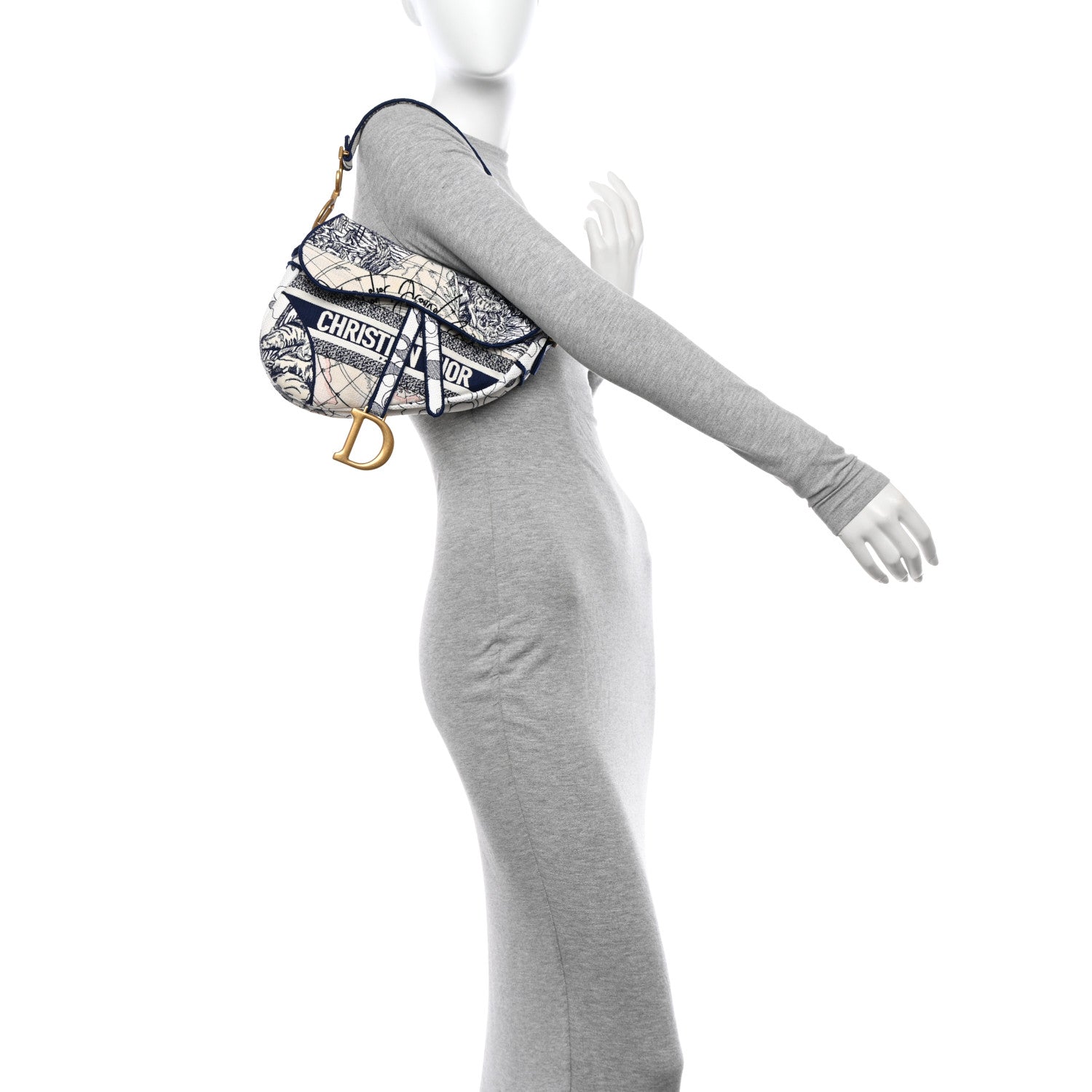 Christian Dior Canvas Embroidered Around the World Saddle Bag Blue 2 of 11