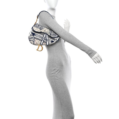 Christian Dior Canvas Embroidered Around the World Saddle Bag Blue 2 of 11