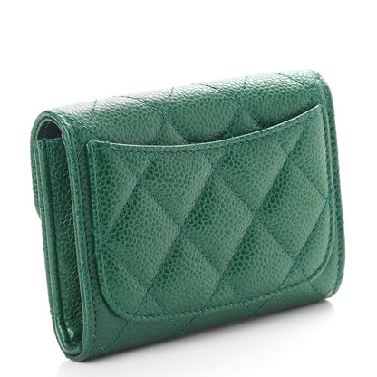 Chanel Metallic Caviar Quilted Card Holder Green 3 of 8